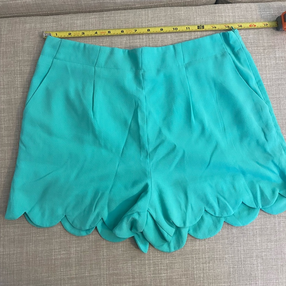 mittoshop Teal Scalloped Hem High-Waist Shorts